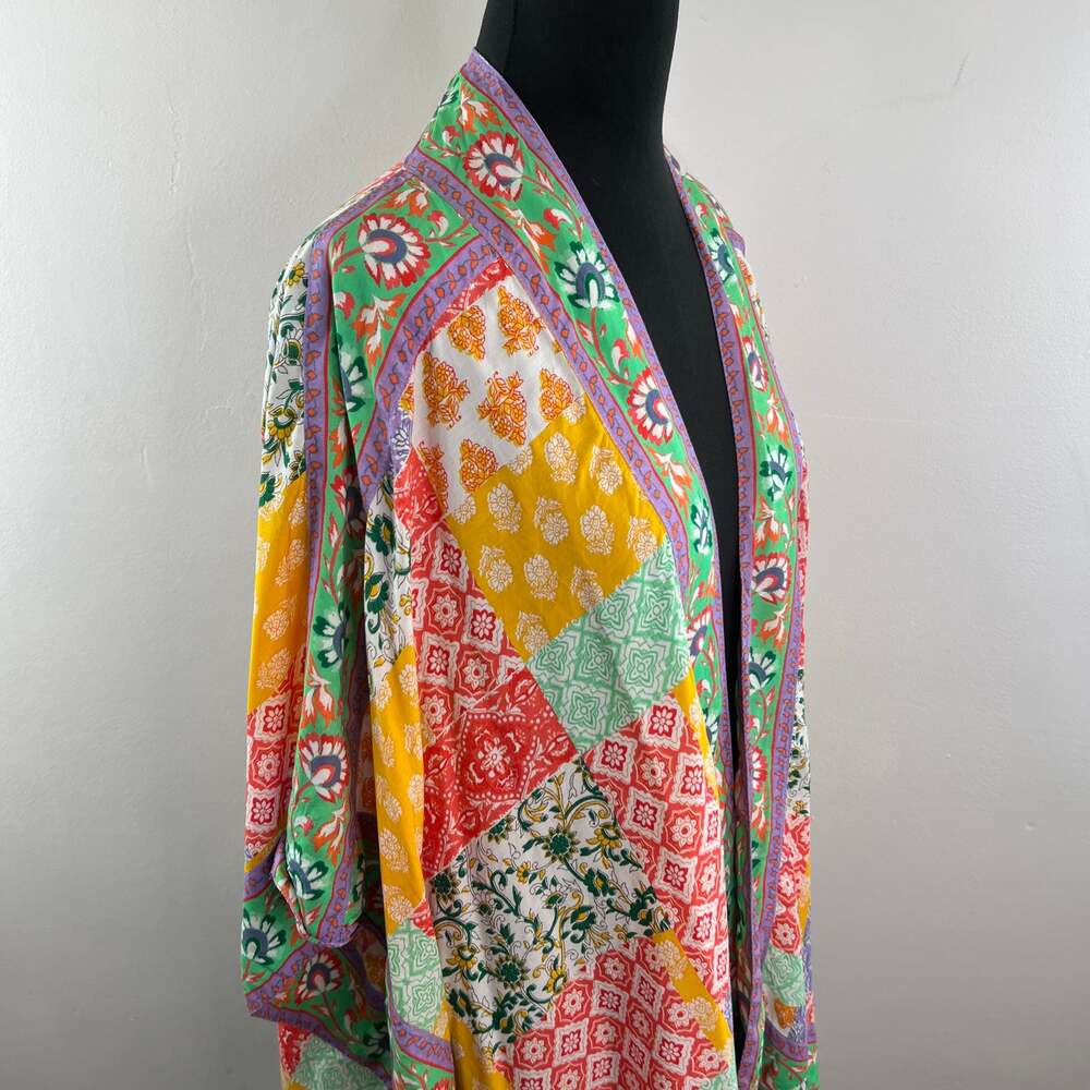 TOLANI Collection Raelyn Kimono Patchwork Open Front Colorful Boho Cardigan 1XP - Picture 6 of 10